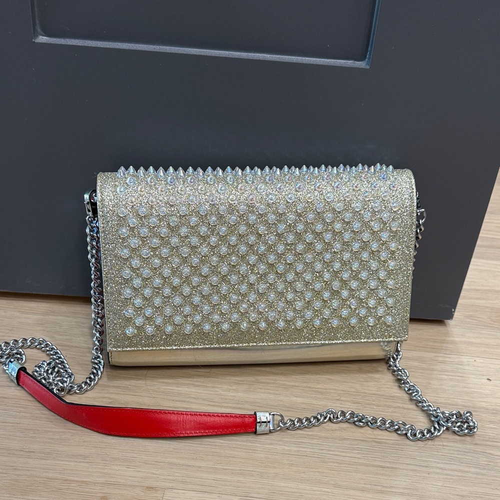 Christian Louboutin Gold Studded Crossbody Bag with Chain Strap
